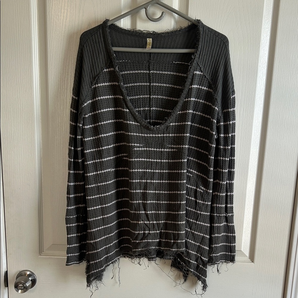 Free People Black and White Striped Long Sleeve Top